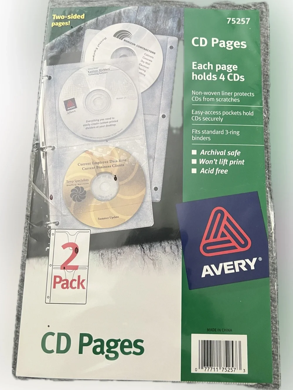 💥 New Avery CD Pages 2-Pack Holds 4 CDs 75257 Fits 3 Ring Binder - 3 sets